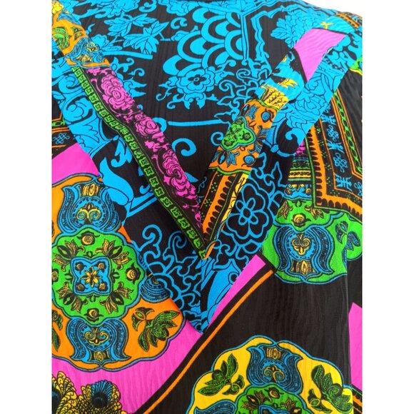 Vintage Diane Freis Large Georgette Blouse, Ruffle, Peacock Paisley Bright - Picture 4 of 6